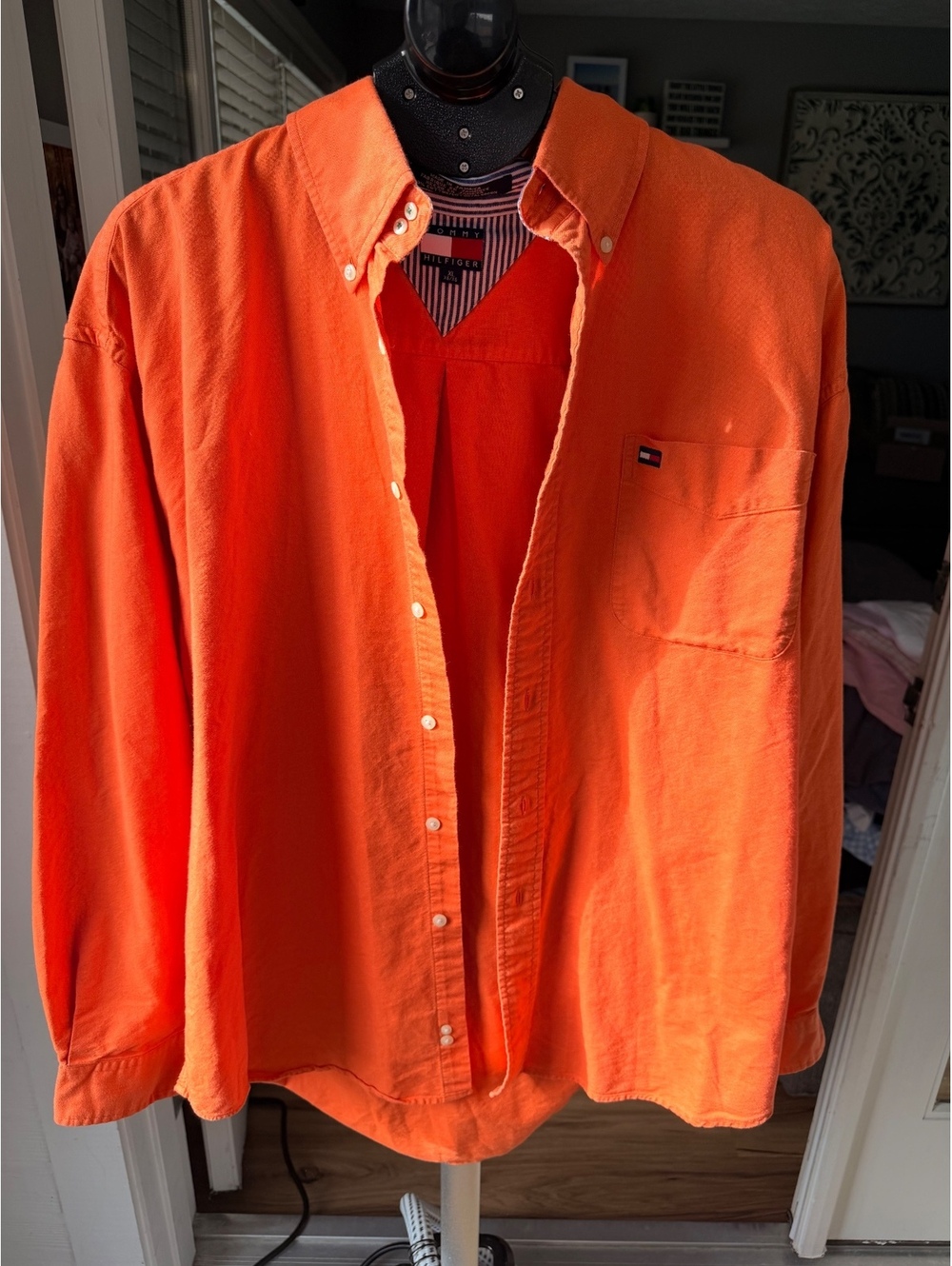 Tommy Hilfiger Men's Button-Up Shirt XL Orange Cotton